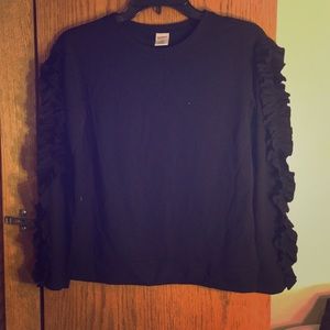 Black Ruffled Long Sleeve Shirt